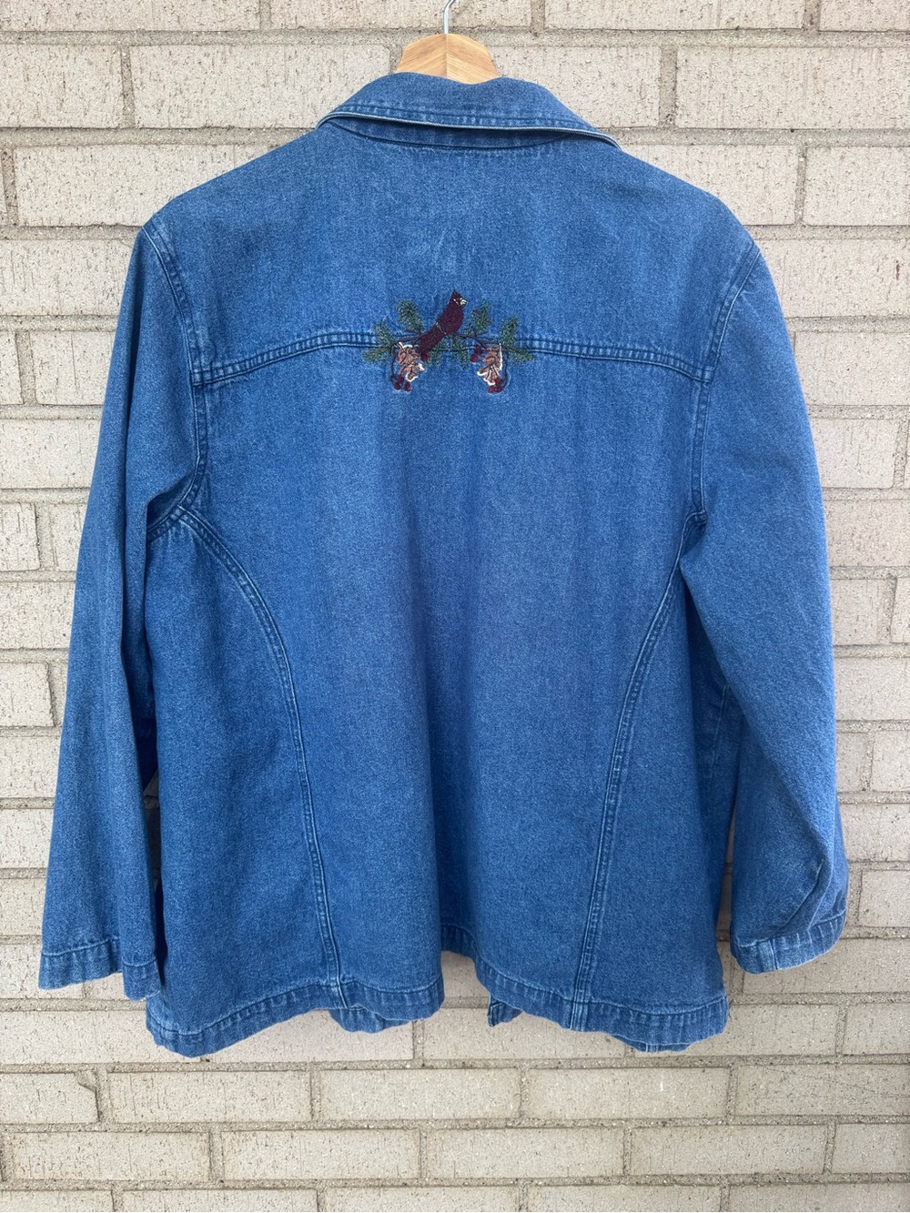 Vintage Blue Denim Shacket Jacket Fall Floral Embroidery Cotton 2X - Picture 5 of 7